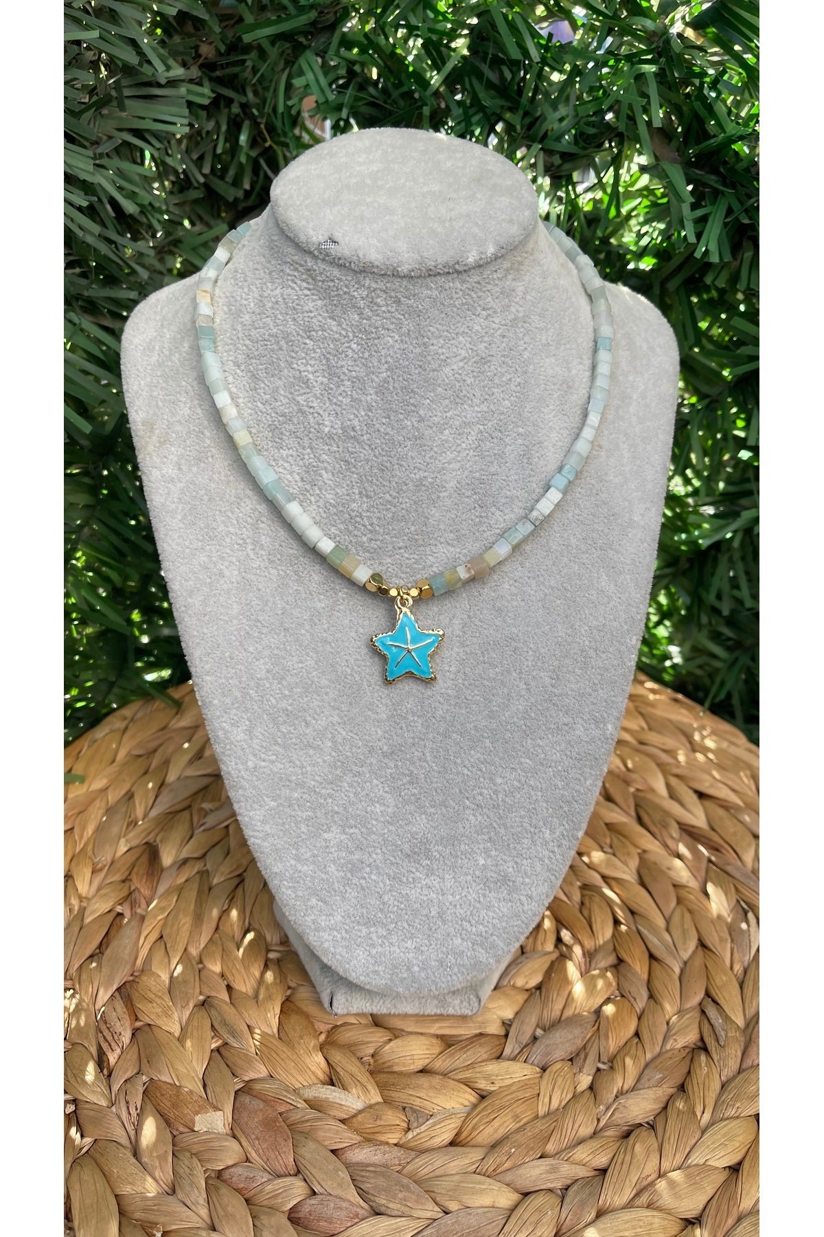 Amazonite natural stone necklace with star charm