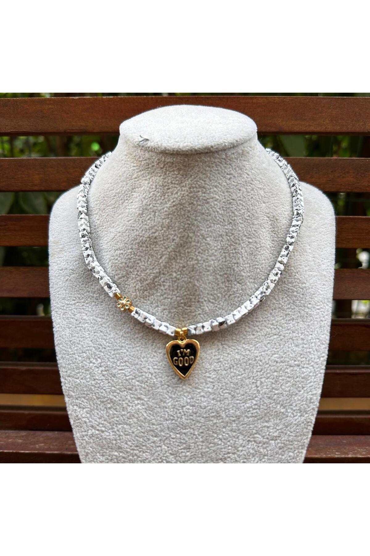 Hematit doğal taş kalp charm kolye