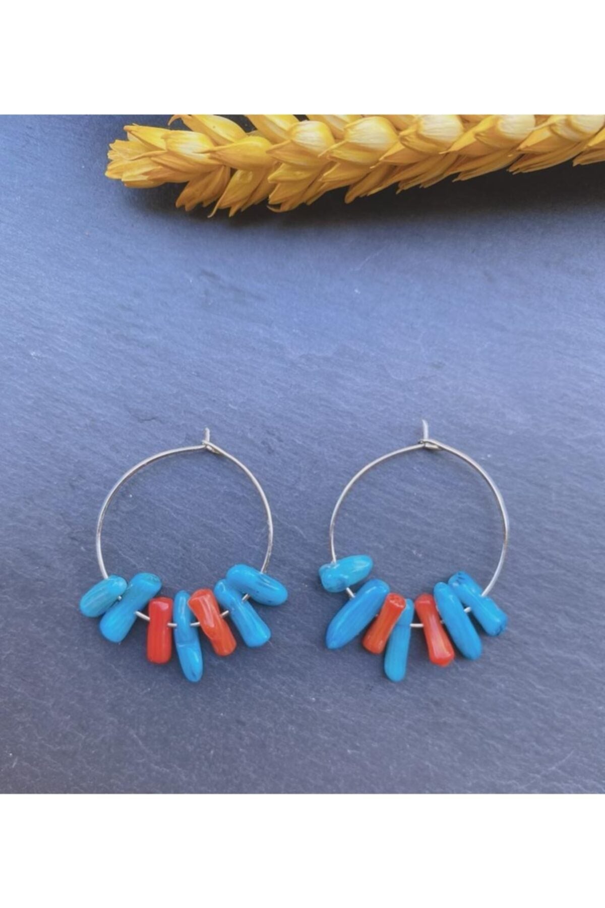 Σκουλαρίκια με φυσική πέτρα κοραλλιού