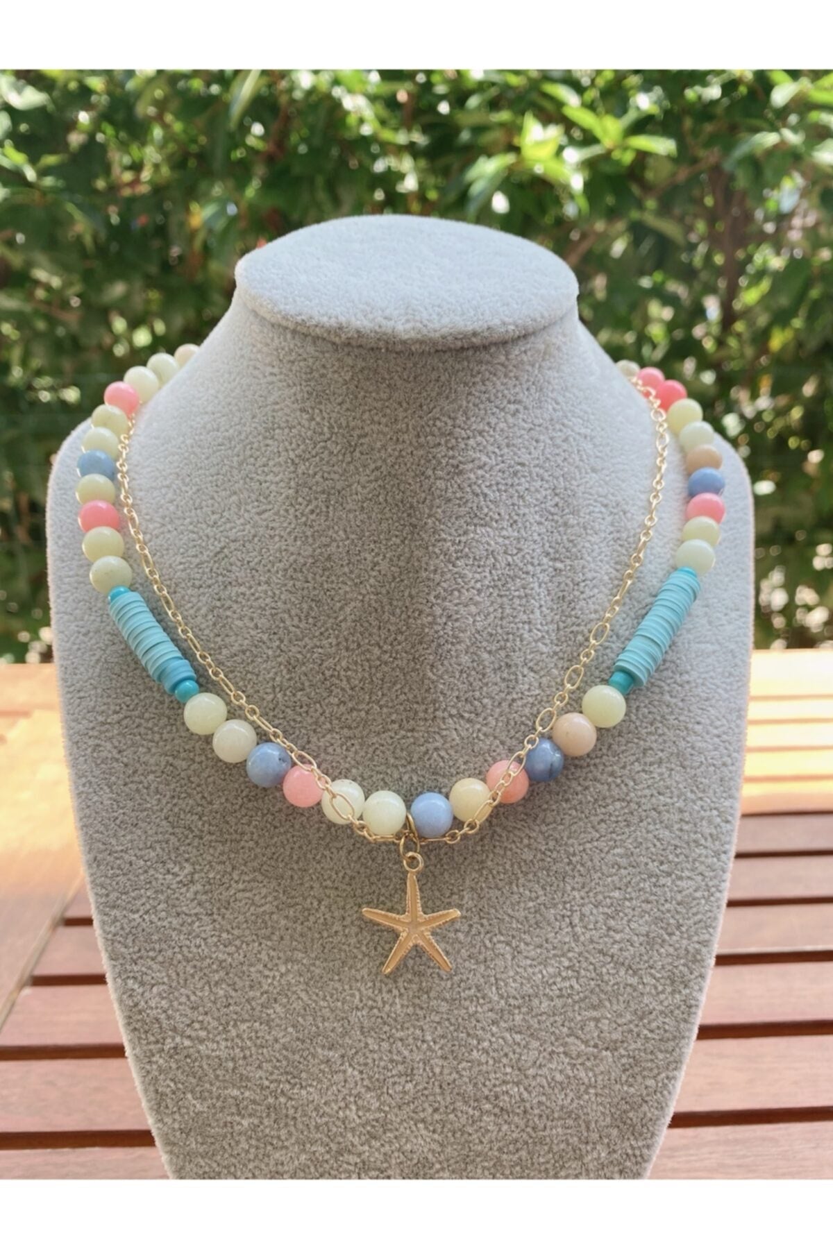 Κολιέ με πέτρα αχάτη και φίμο