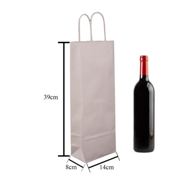 Twist Handle Paper Drink Bottle Bag White 14x8x39cm