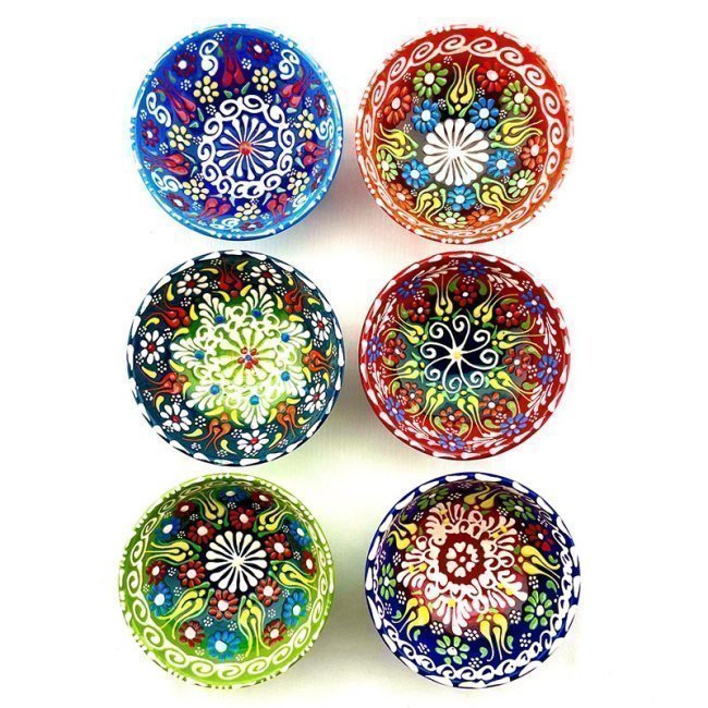 Kabartmalı Seramik Kase 12x12x4.5cm Karışık Renkler