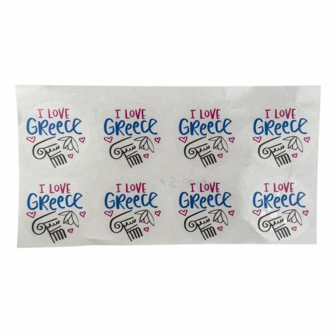 Gift tags "I LOVE GREECE" 4 cm round 100 pieces