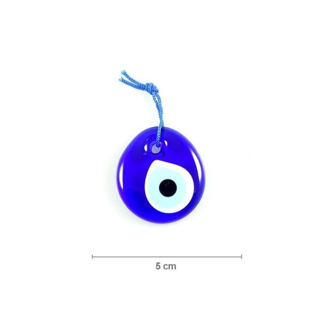 Mavi İpli Yuvarlak Mavi Cam Boncuk No.1, 5cm