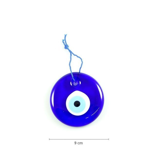 Mavi İpli Yuvarlak Mavi Cam Boncuk No.3, 9cm