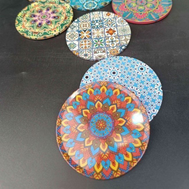 Mandala Desenli Metal Bardak Altlığı 9cm