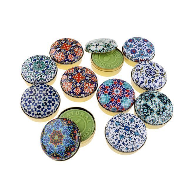 Zeytin Sabunu Mandala Desenli Yakamoz Metal Kutular 10cm