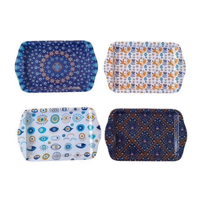 Blue Eye Pattern Mixed Metal Tray 17x26cm