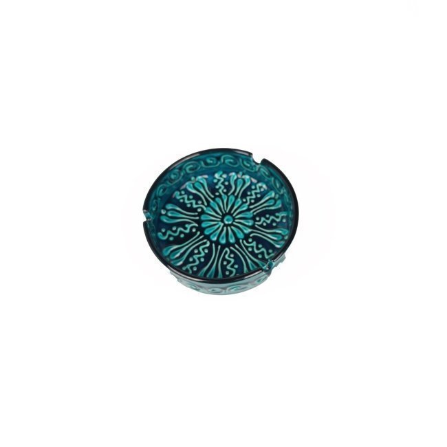 Ceramic Ashtray, Green Embossed, 11x4 cm, Large Size