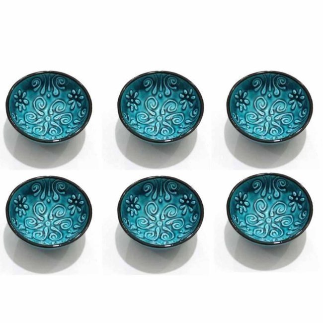 Kabartmalı Seramik Dekoratif Kase, Yeşil, 8x8x4cm