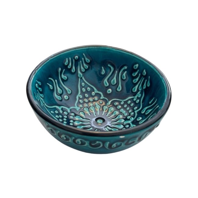 Seramik Kase, Yeşil Kabartmalı, 12x12x4.5cm