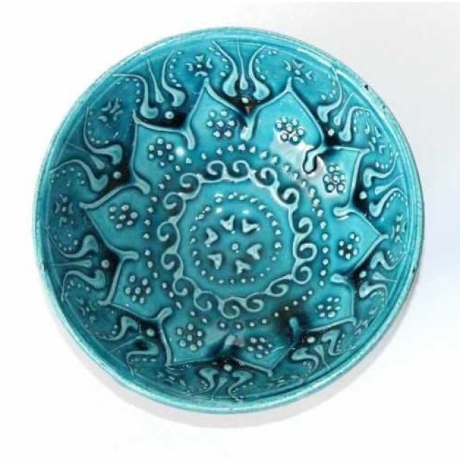 Yeşil Kabartmalı Seramik Kase 15x15x5cm