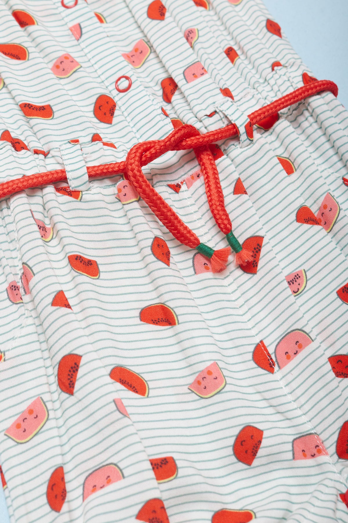 Cichlid Baby Girl Snap Button Belt Detail Watermelon Print Romper Jumpsuit