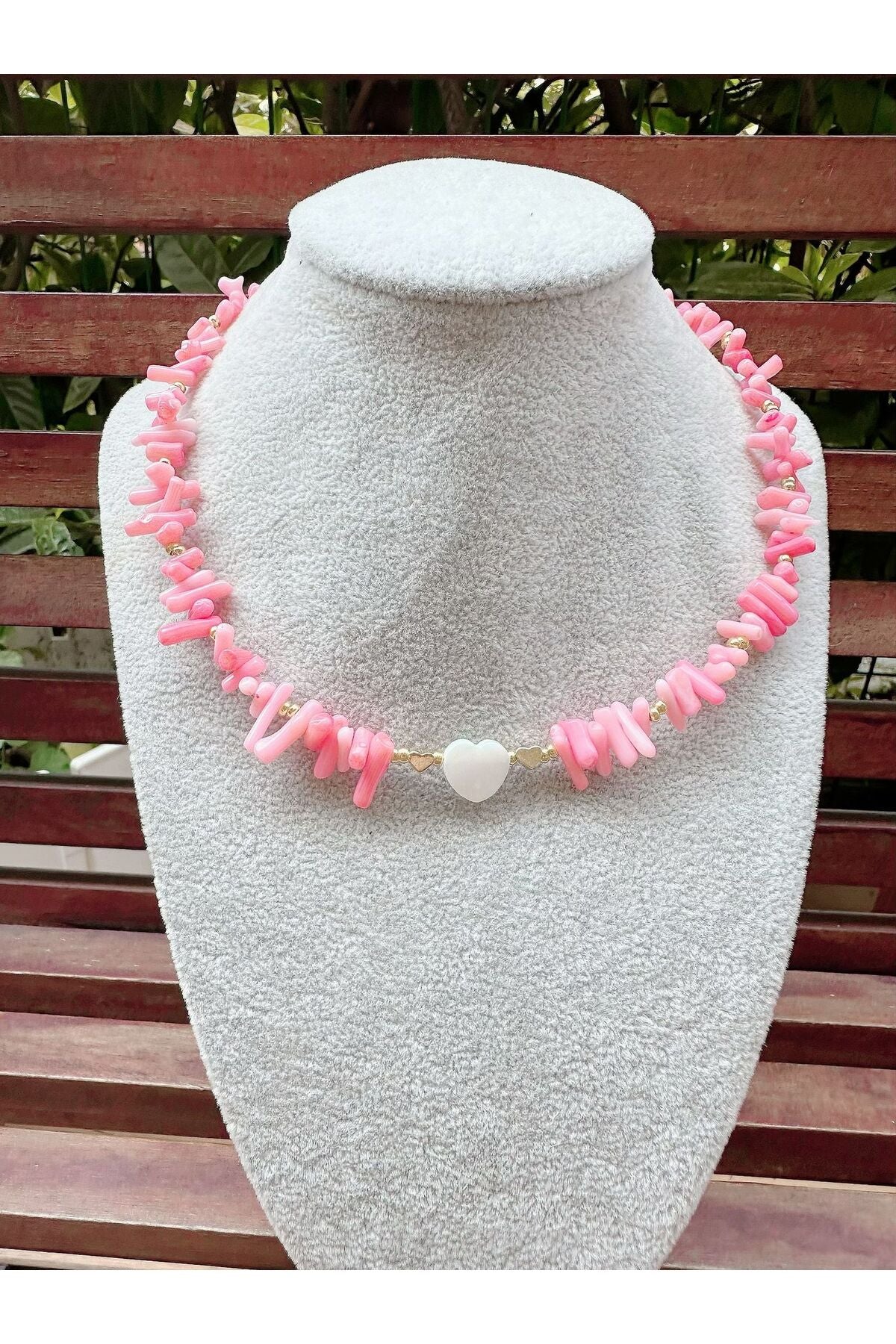 Pink Mother-of-Pearl Heart Coral Necklace (Libra, Scorpio, Pisces)