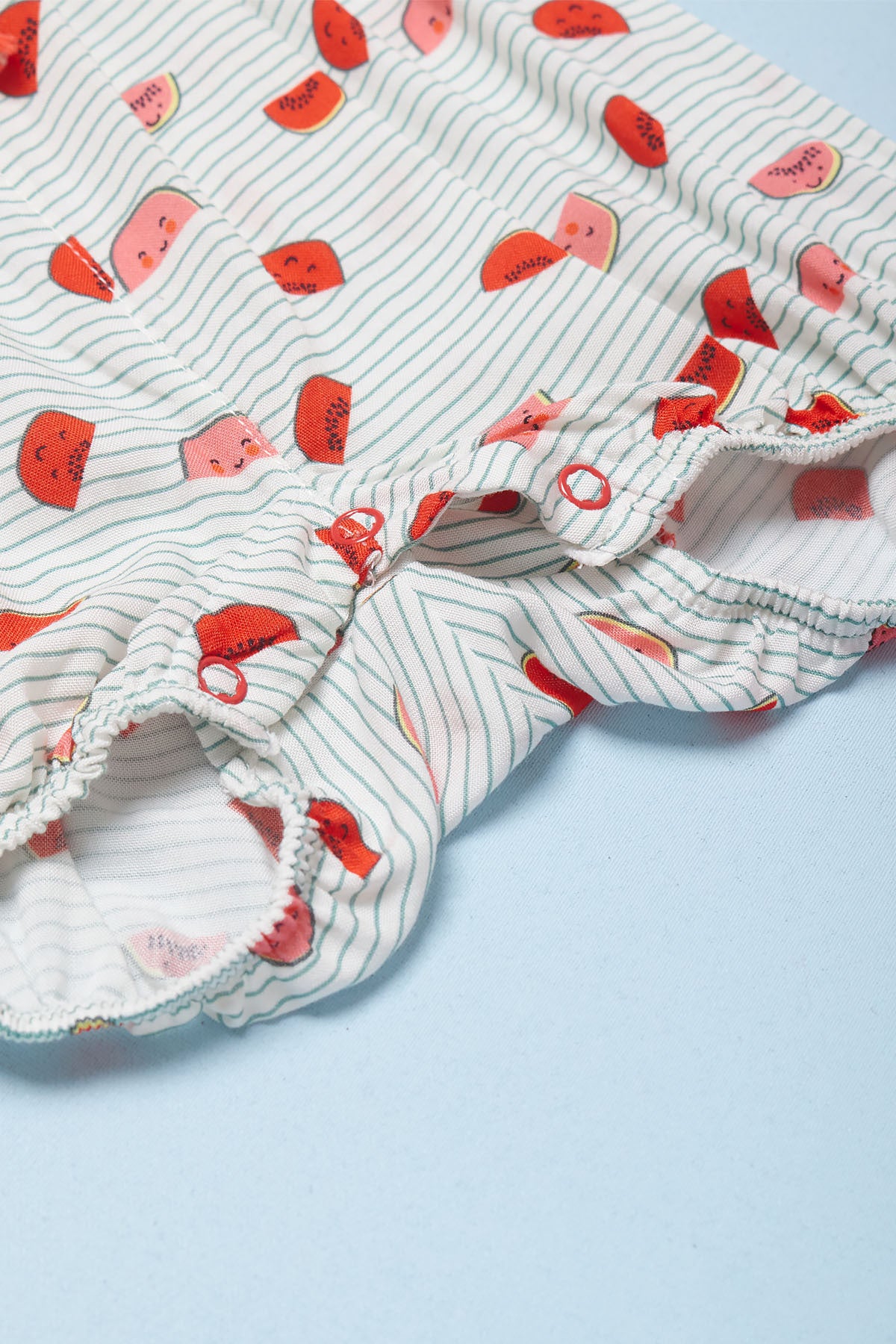 Cichlid Baby Girl Snap Button Belt Detail Watermelon Print Romper Jumpsuit