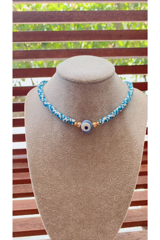 Κολιέ Fimo σε μπλε και λευκό χρώμα