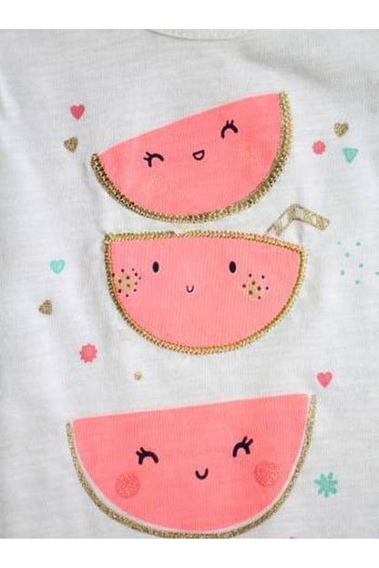 Cichlid Organik Pamuk Kız Bebek Sim Baskılı ve Payet Nakışlı T-Shirt