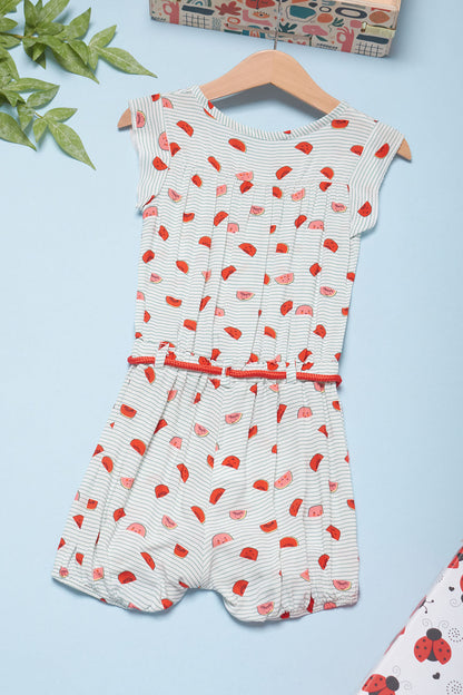 Cichlid Baby Girl Snap Button Belt Detail Watermelon Print Romper Jumpsuit