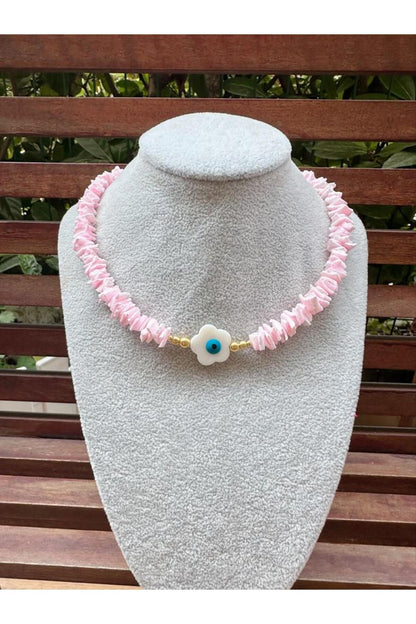Pembe Kırık Mercan Sedef kolye