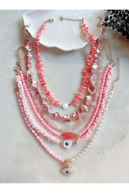 Pembe Kırık Mercan Sedef kolye
