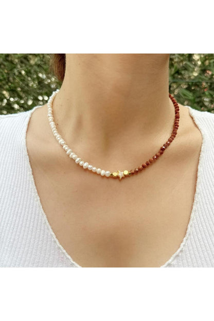 Pearl and Star Stone Necklace