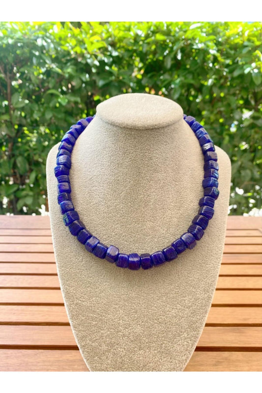 Κολιέ Μποντρούμ με μπλε σκούρο σχέδιο