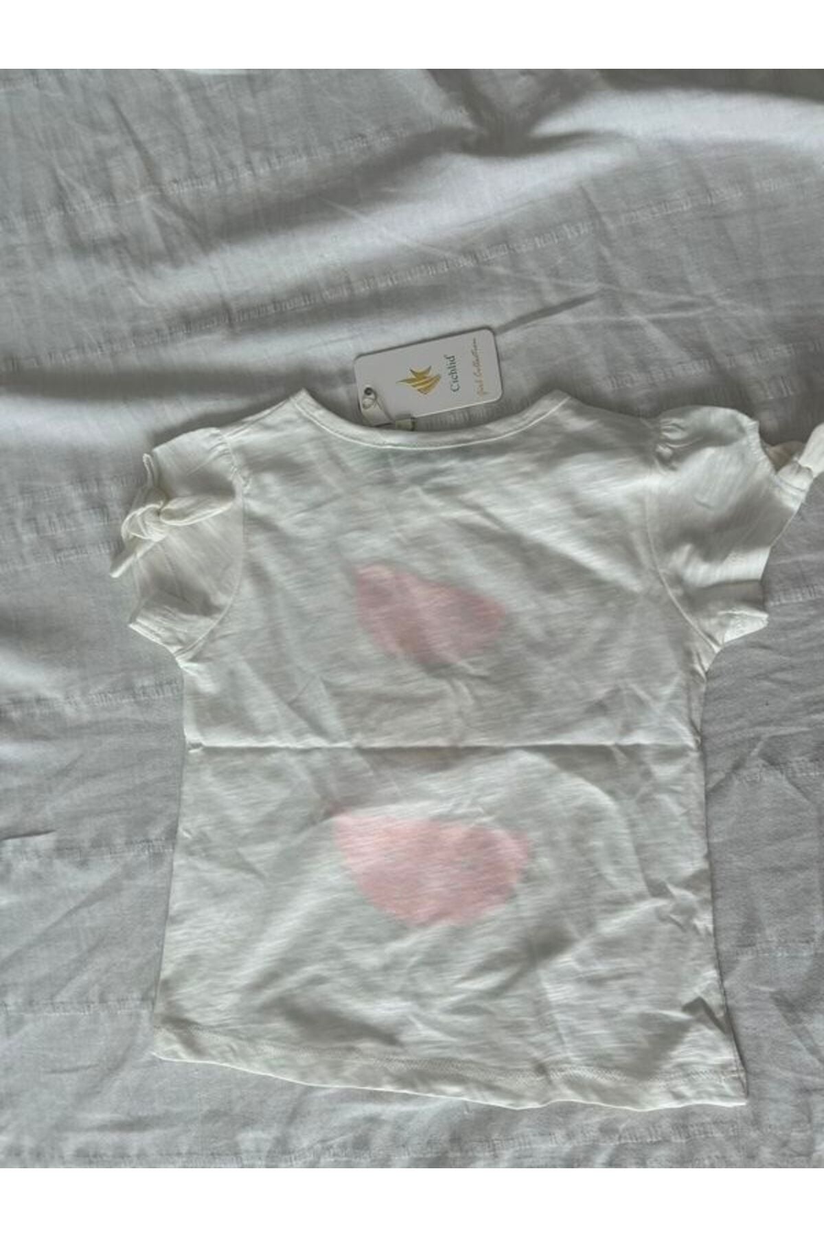 Cichlid Organik Pamuk Kız Bebek Sim Baskılı ve Payet Nakışlı T-Shirt