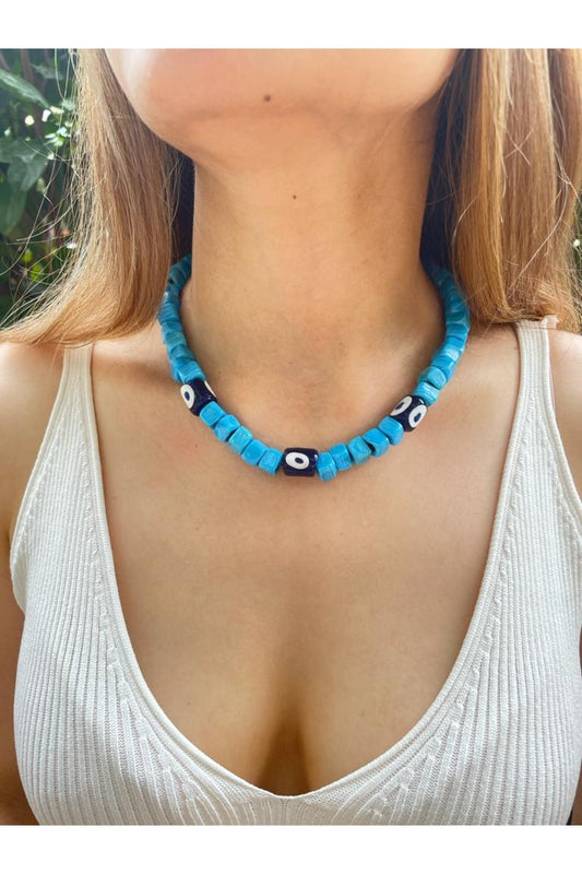 Kadın Mavi Milas Nazar Kolye