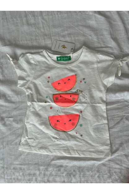 Cichlid Organik Pamuk Kız Bebek Sim Baskılı ve Payet Nakışlı T-Shirt