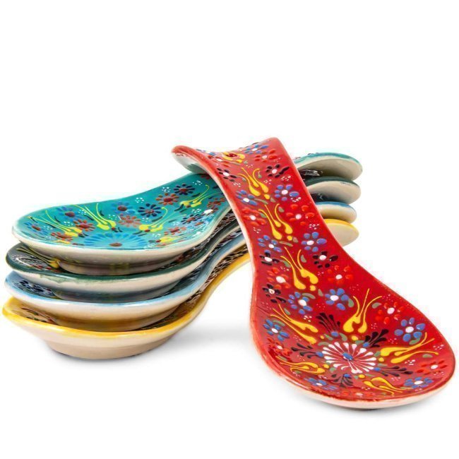 Çiçek Desenleriyle Kabartılmış Seramik Kaşık Altlığı 8.5x24cm