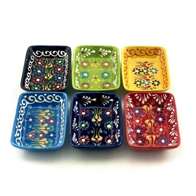 Kabartmalı Kare Seramik Kase 10×7.5×2.5cm