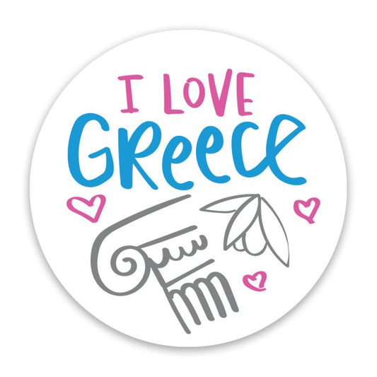 Hediye etiketi "YUNANİSTAN'I SEVİYORUM" 4 cm yuvarlak 100 adet