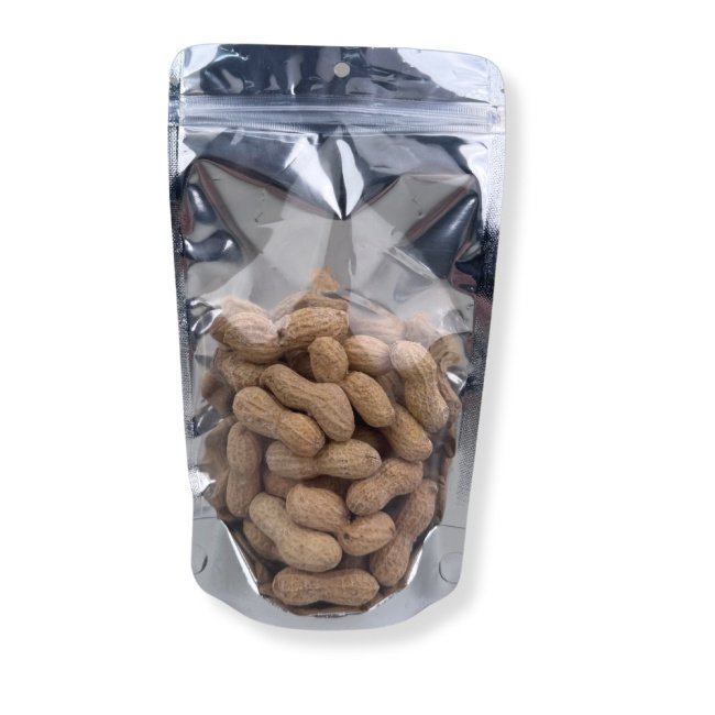 Doypack Food Bags 13x21x6cm Zippered Transparent Metallic 250g 100 Pieces