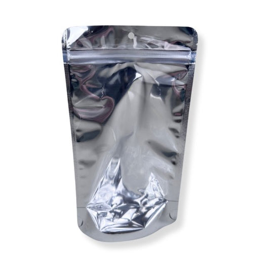 Doypack Food Bags 13x21x6cm Zippered Transparent Metallic 250g 100 Pieces
