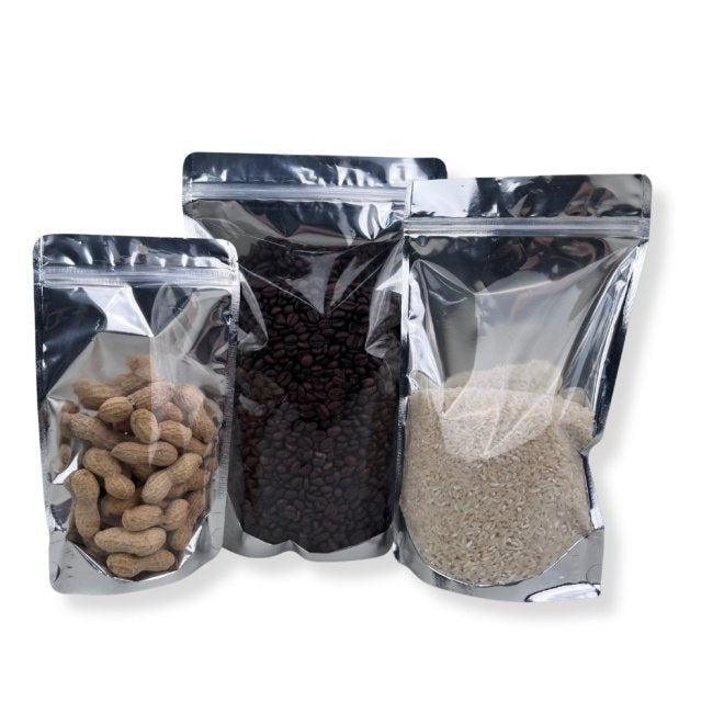 Doypack Gıda Torbası 20x30x10cm Fermuarlı Şeffaf Metalik 1000gr 100 adet