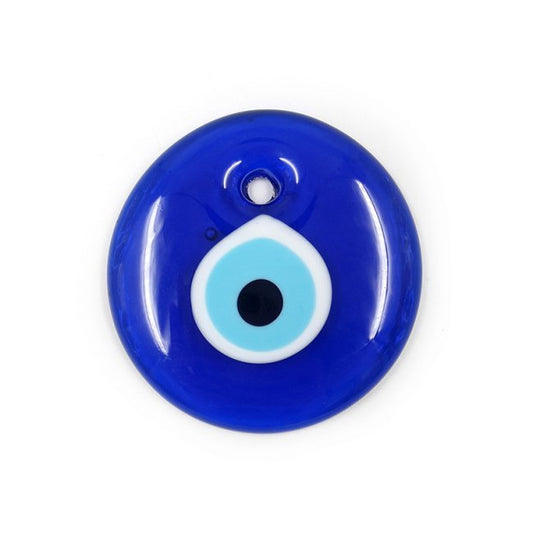 Blue Glass Eye Bead No.2 Round Flat
