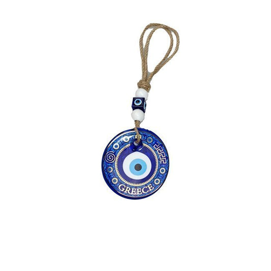 Duvara Asılabilen Mavi Göz Boncukları 8cm YUNAN ALTIN DESENLİ