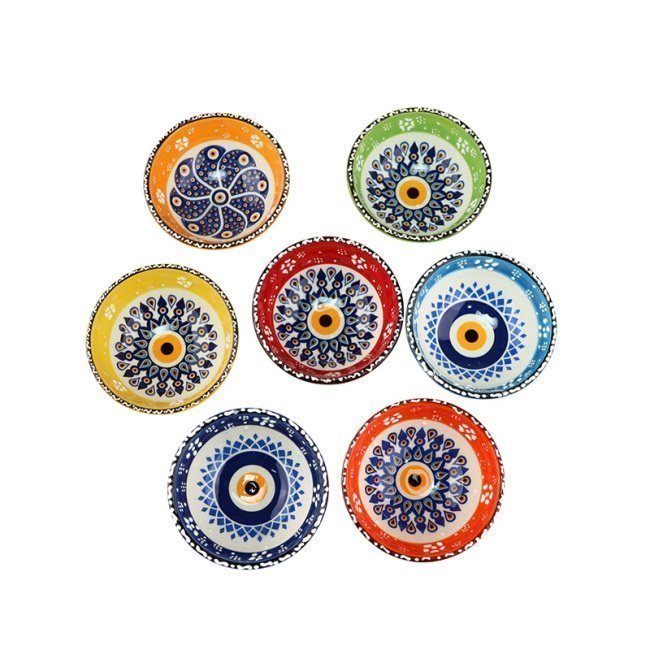 Göz desenli, karışık tasarımlı Millenium Seramik Kase 8x8x4cm