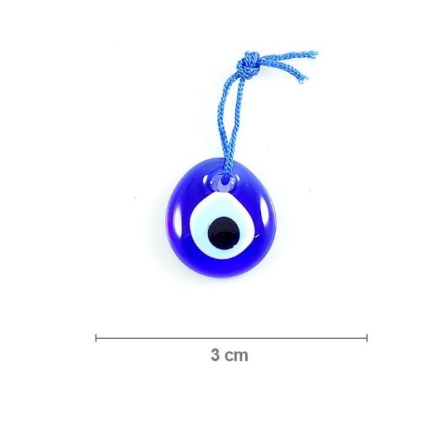 Mavi ipli yuvarlak mavi cam boncuk,  3cm
