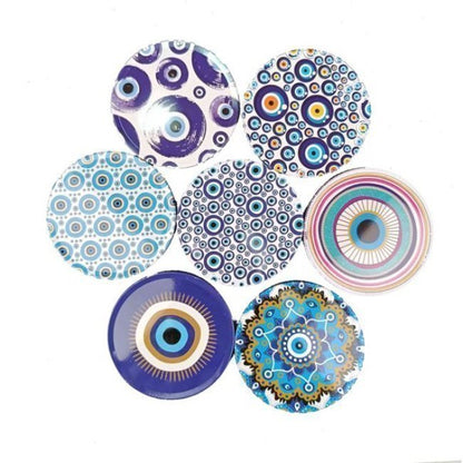 Mavi Göz Desenli Metal Bardak Altlığı 9cm