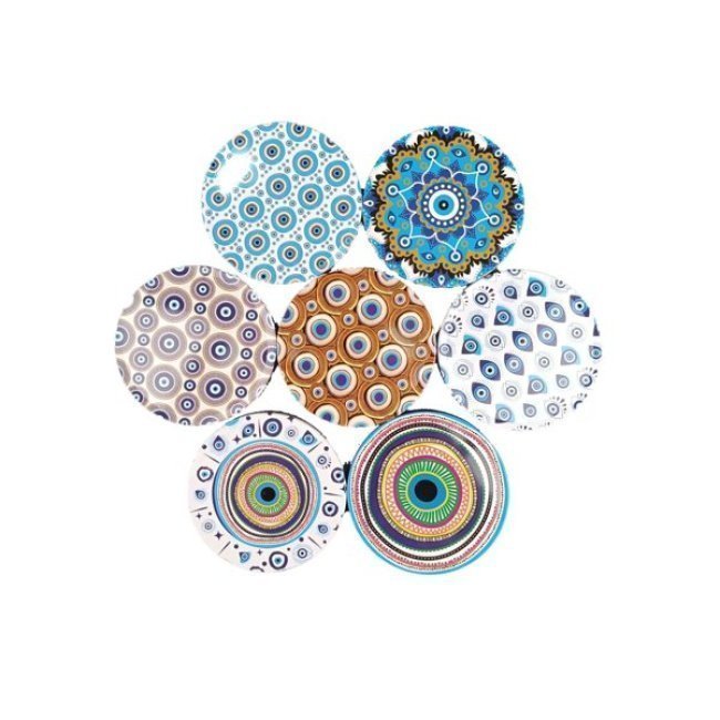 Mavi Göz Desenli Metal Bardak Altlığı 9cm