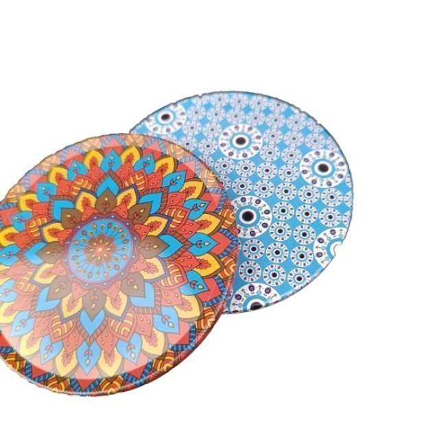 Mandala Desenli Metal Bardak Altlığı 9cm