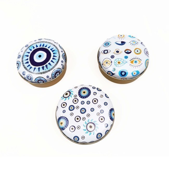 Yakamoz Metal Kutular, Zeytinyağlı Sabun, Mavi Göz, 10cm