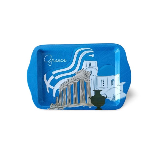 Antik Yunan Desenli Metal Tepsi 17x26cm