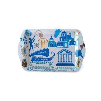 Antik Yunan Desenli Metal Tepsi 17x26cm