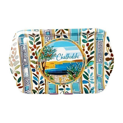 Antik Yunan Desenli Metal Tepsi 17x26cm