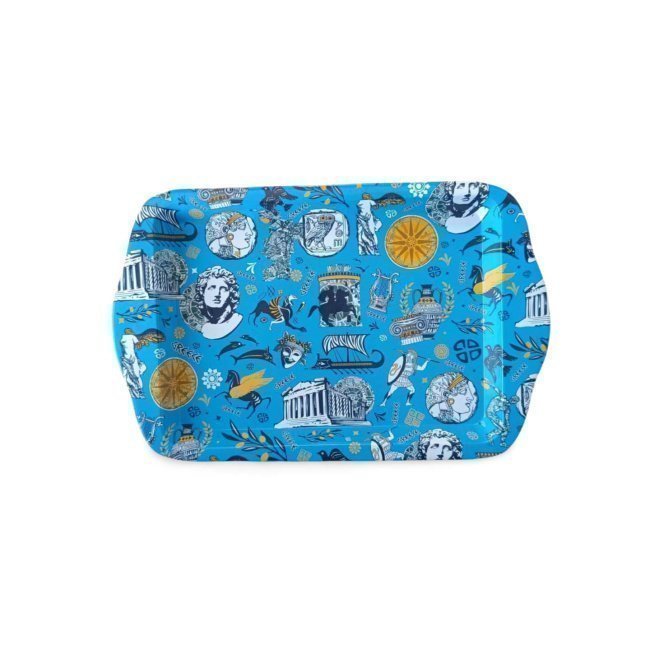Antik Yunan Desenli Metal Tepsi 17x26cm