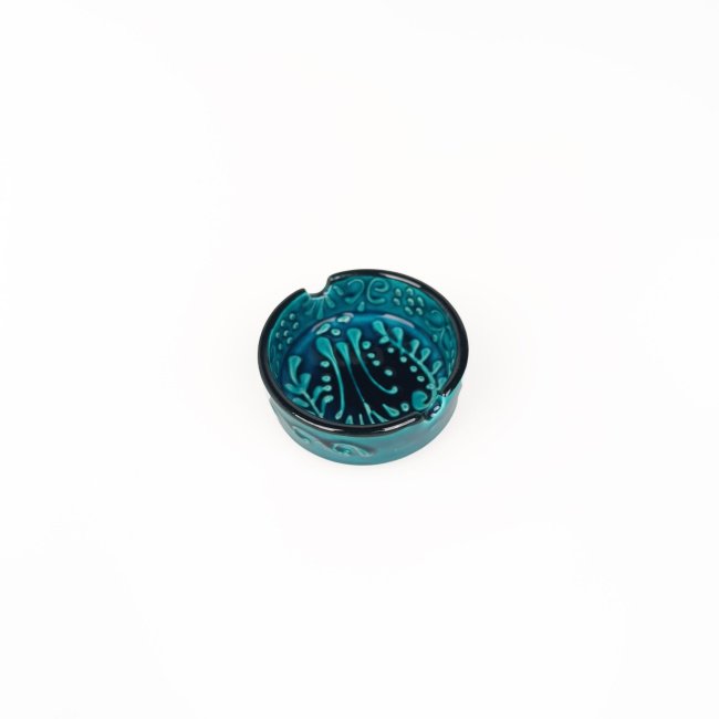 Embossed Ceramic Ashtray, Green, 8x3 cm, Small Size