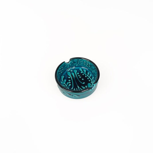 Embossed Ceramic Ashtray, Green, 8x3 cm, Small Size