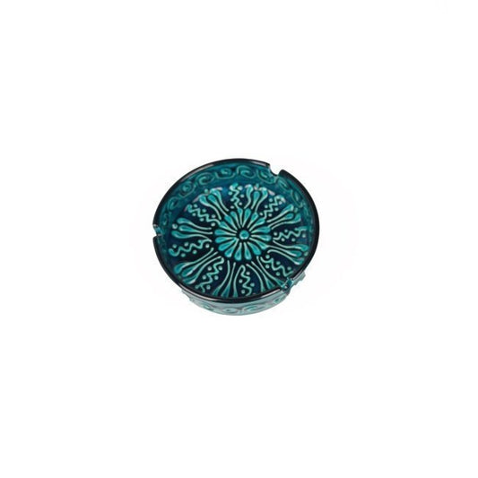 Ceramic Ashtray, Green Embossed, 11x4 cm, Large Size